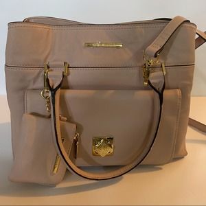 EUC Steve Madden Blush Pink Satchel Work Handbag & Clip on Change Purse Key Ring